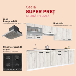 Set de bucatarie cu electrocasnice Samanta Exclusive 2 2.6m White/White Craft Oak + Wolser WL-F 6400 EN Black + Tornado Solano 860 (60) IX LED Inox