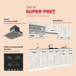 Set de bucatarie cu electrocasnice Samanta Exclusive 2 2.2m White/White Craft Oak + Wolser WL-F 6400 EN Black + Tornado Solano 860 (60) IX LED Inox