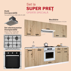 Set de bucatarie cu electrocasnice Samanta Exclusive 3 2.2m White/Artisan Oak + Wolser WL-AM 672 Inox + WL- F 6400 EN Inox + Tornado Solano 860 (60) IX LED Inox Thumb