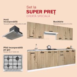 Set de bucatarie cu electrocasnice Samanta Exclusive 4 2.4m White/Artisan Oak + Wolser WL- F 6400 EN Inox + Tornado Solano 860 (60) IX LED Inox