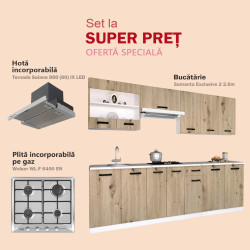 Set de bucatarie cu electrocasnice Samanta Exclusive 2 2.6m White/Artisan Oak + Wolser WL- F 6400 EN Inox + Tornado Solano 860 (60) IX LED Inox