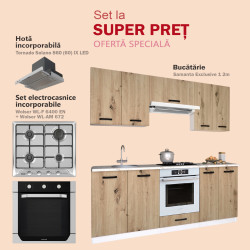 Set de bucatarie cu electrocasnice Samanta Exclusive 1 2m White/Artisan Oak + Wolser WL-AM 672 Inox + WL- F 6400 EN Inox + Tornado Solano 860 (60) IX LED Inox Thumb