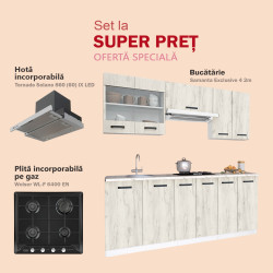 Set de bucatarie cu electrocasnice Samanta Exclusive 4 2m White/White Craft Oak + Wolser WL-F 6400 EN Black + Tornado Solano 860 (60) IX LED Inox