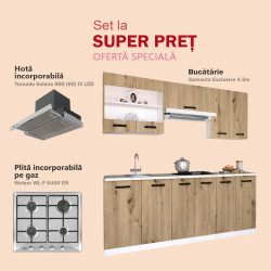 Set de bucatarie cu electrocasnice Samanta Exclusive 4 2m White/Artisan Oak + Wolser WL- F 6400 EN Inox + Tornado Solano 860 (60) IX LED Inox