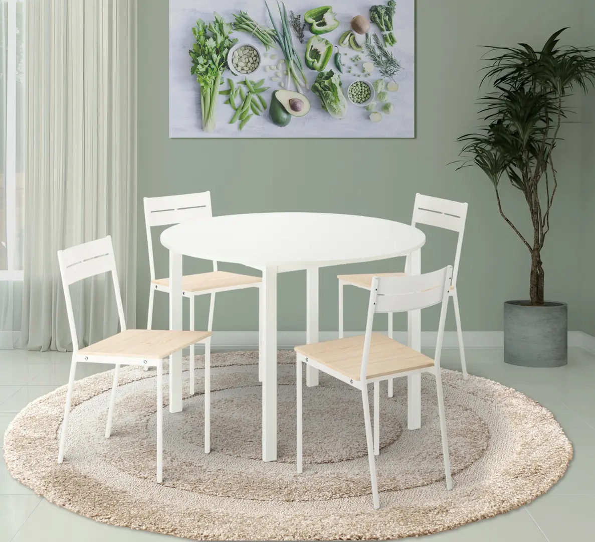 Set masa scaune Ikea Vihals/Buslatt 107 1+4 (Alb/Pin)