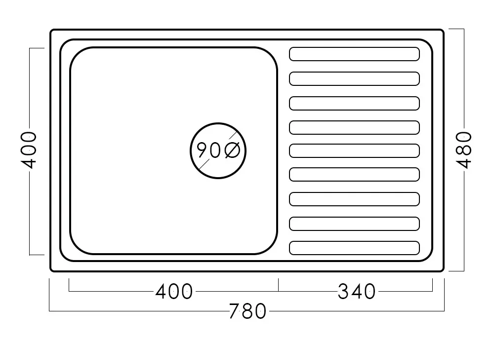 Chiuveta Fabiano 78x48 0.8 FB EPL R (Inox)