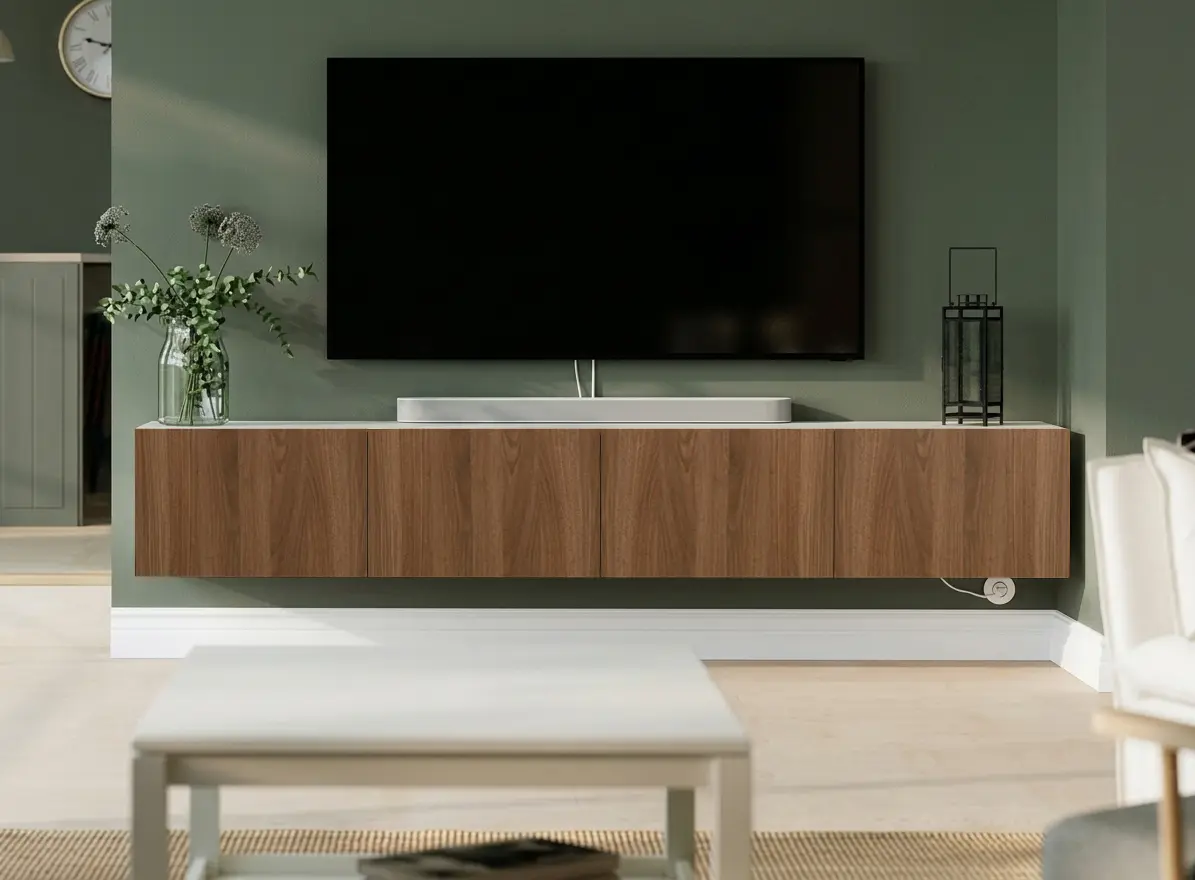 Тумба РТВ Ikea Besta/Lappviken 240x42x38 (Белый/Орех)
