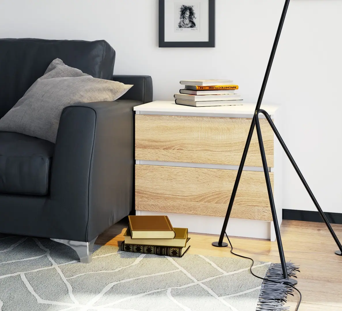 Noptiera Akord K60 2SZ (White/Sonoma Oak)