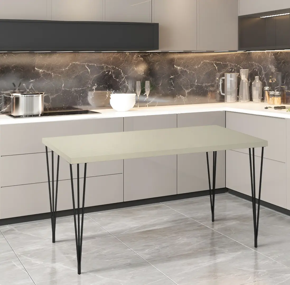 Стол Ikea Skalsta ножки шпильки 140x80 (Светло-серо-бежевый/Серо-черный)