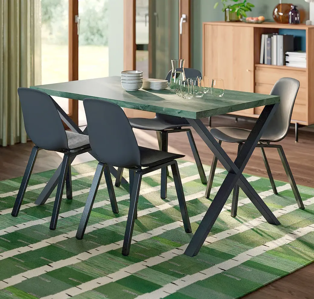 Стол Ikea Skalsta Х 140х80 (Темно-серо-зеленый/Имитация мрамора/Серо-черный)