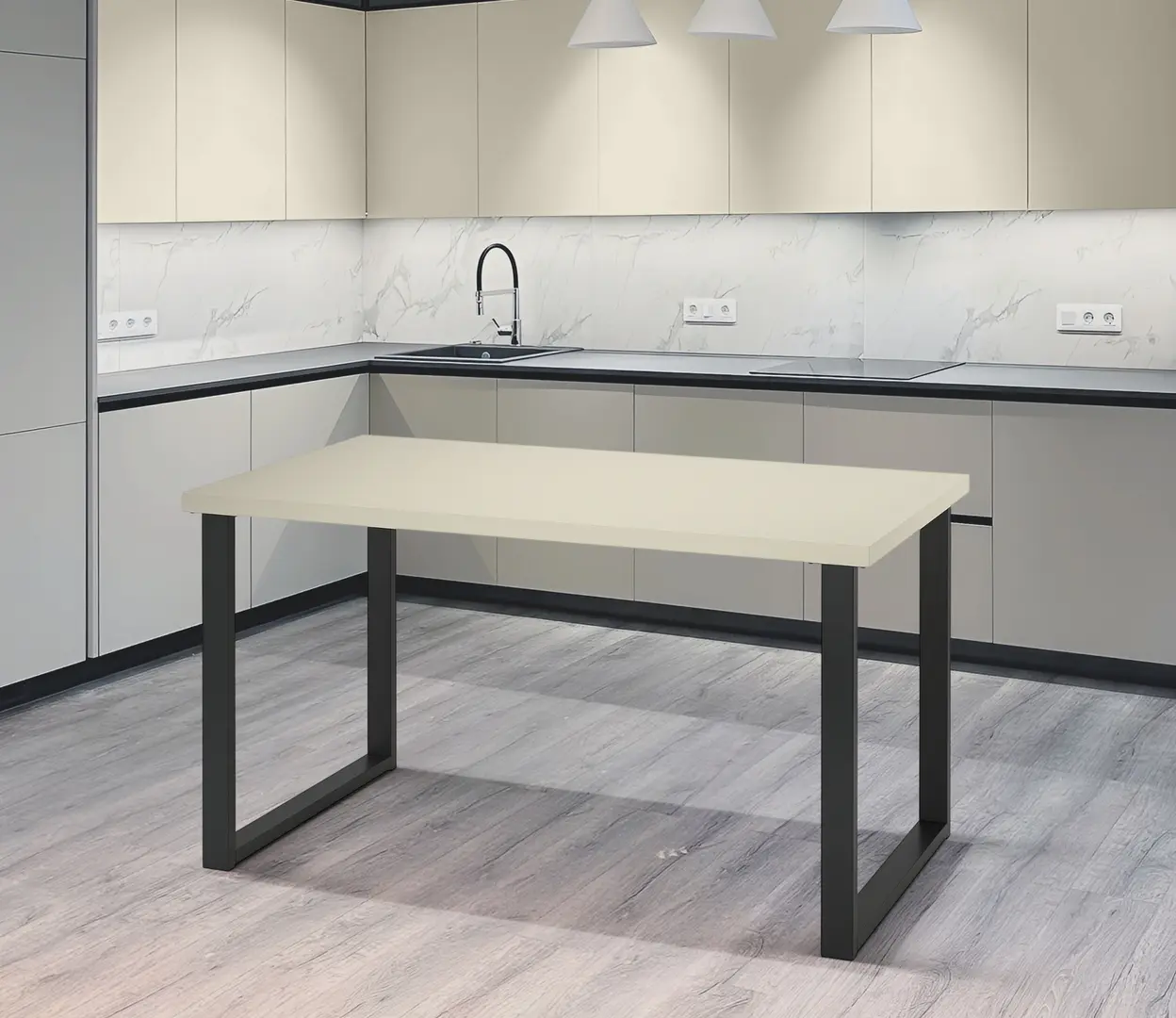 Стол Ikea Skalsta U 140x80 (Светло-серо-бежевый/Черно-серый)