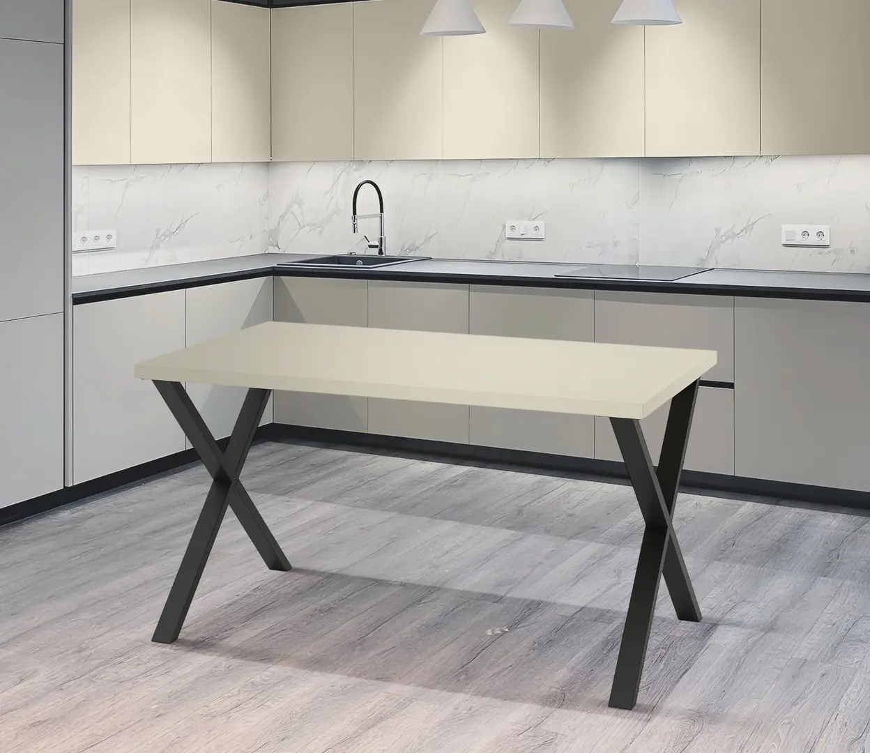 Стол Ikea Skalsta X 140x80 (Светло-серо-бежевый/Черно-серый)