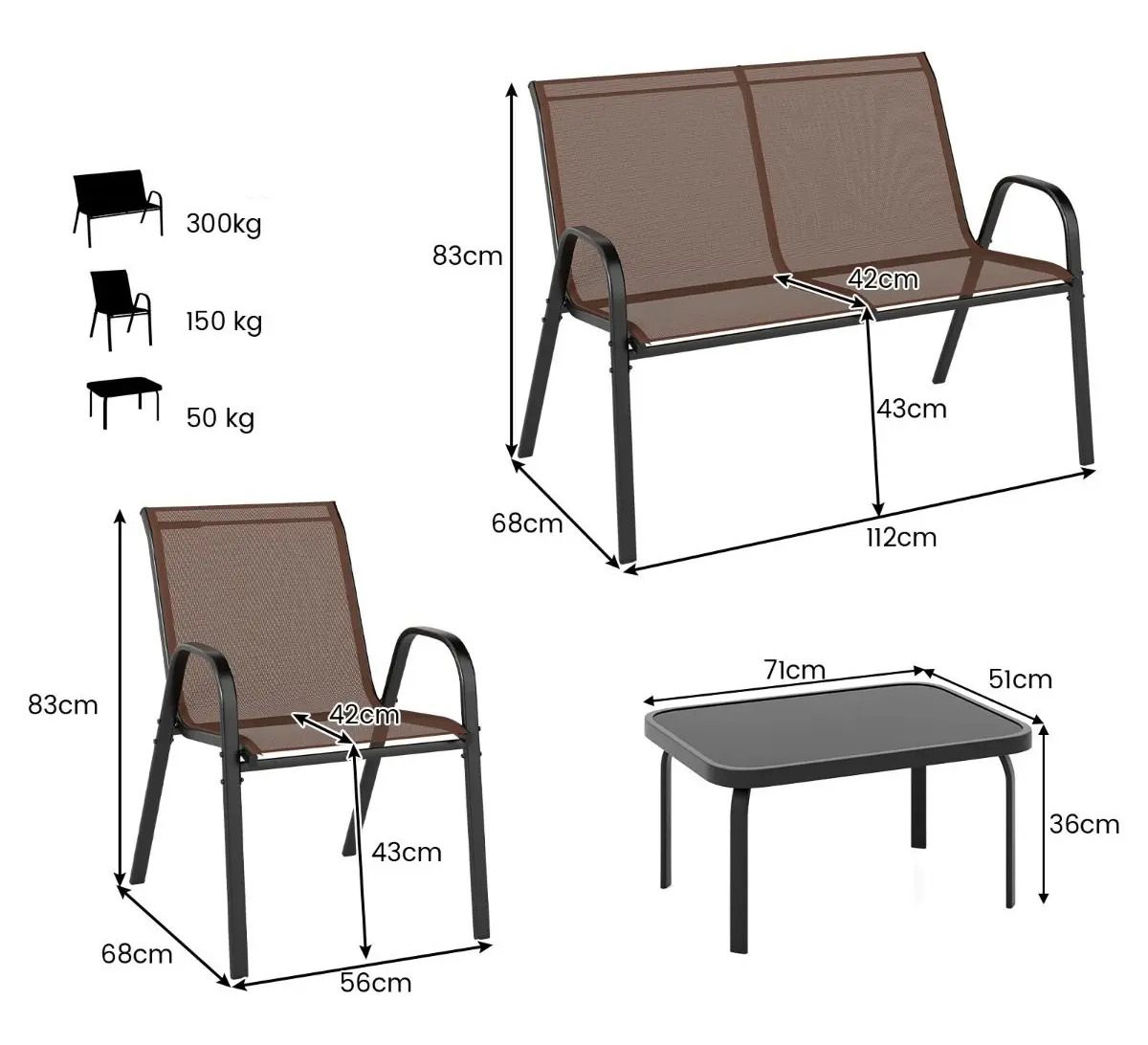 Комплект садовой мебели Costway NP11612BN (Brown) - 4