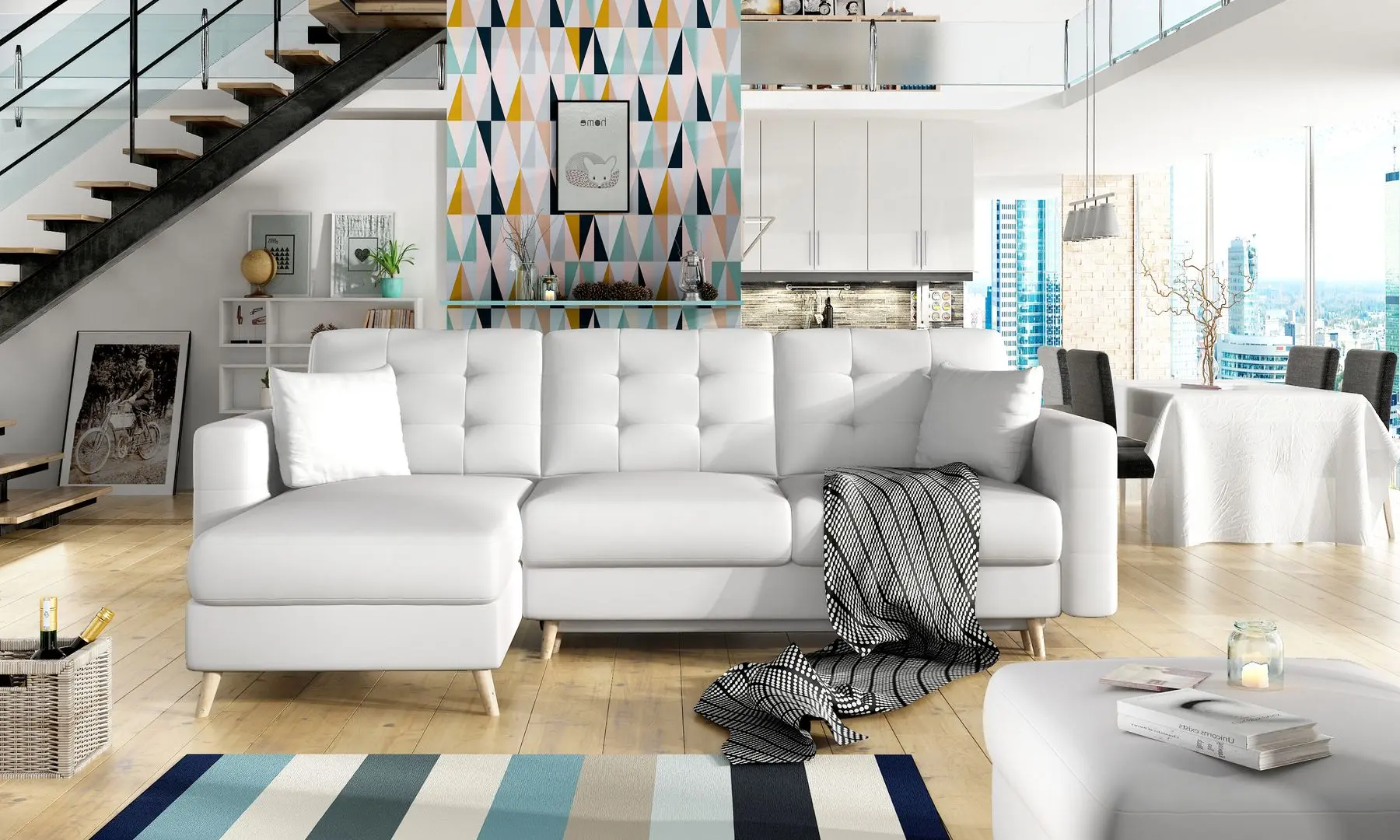 Canapea de colt Eltap Asgard L Soft 17 (White)