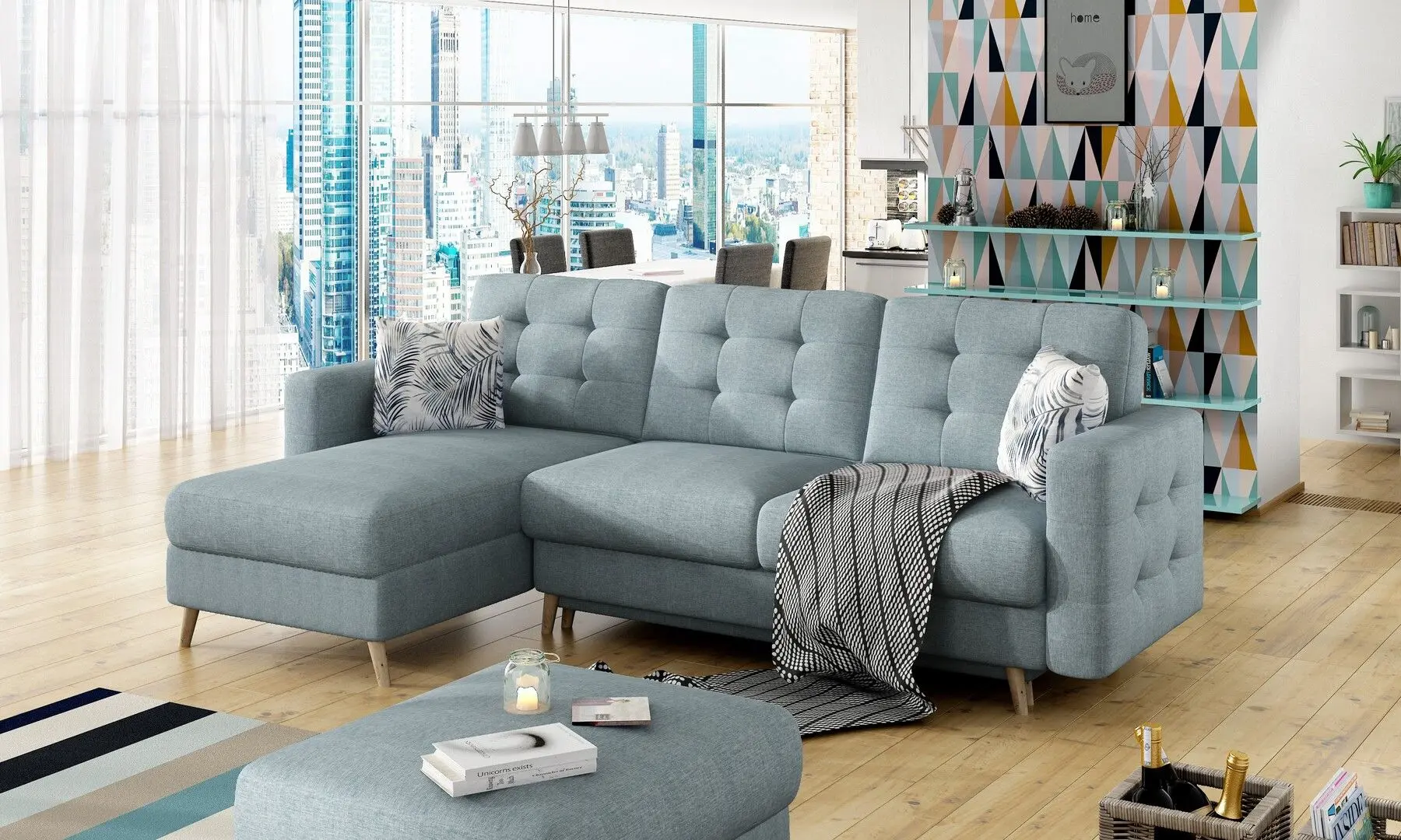 Диван угловой Eltap Asgard L Cover 70/Botanical 80 (Blue Gray/Blue)