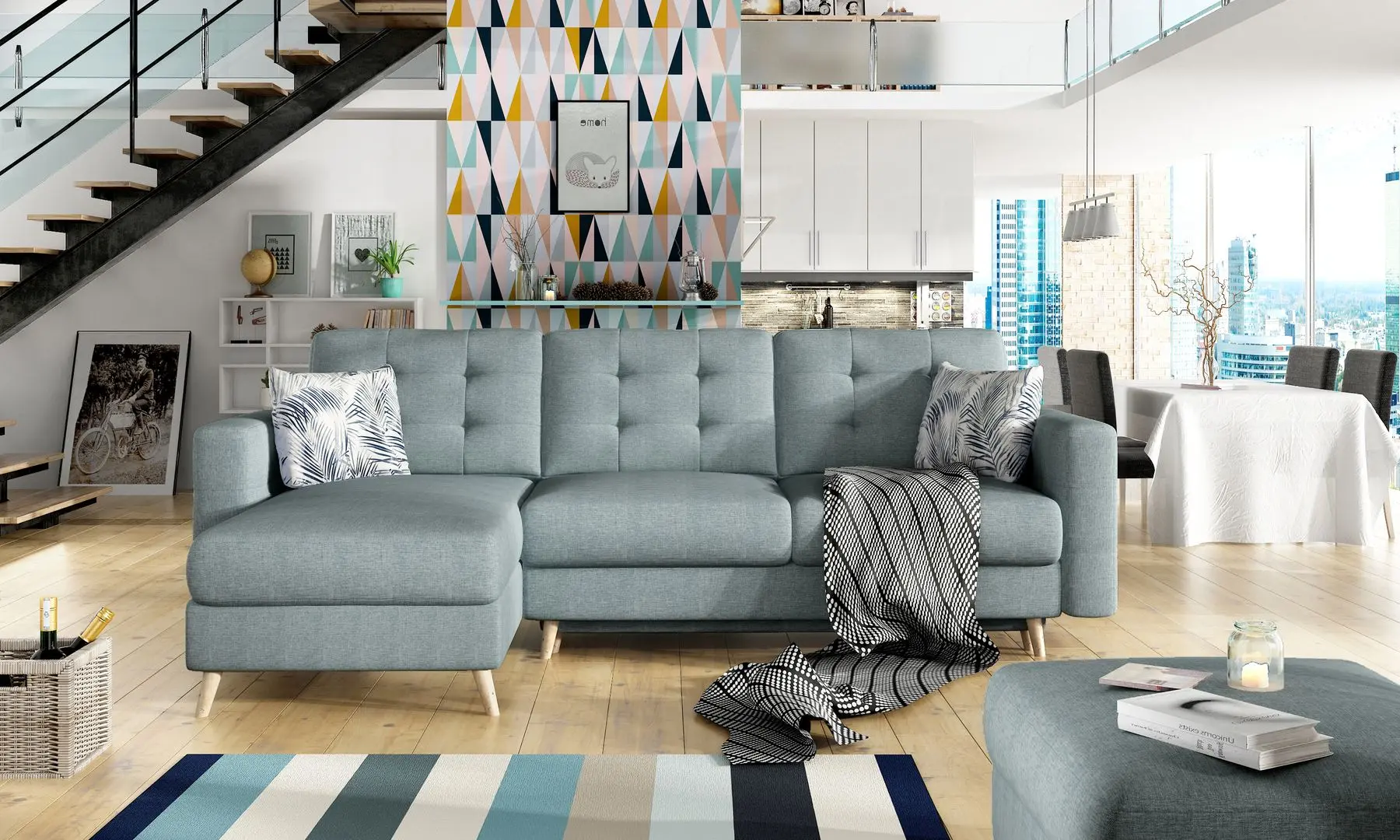 Диван угловой Eltap Asgard L Cover 70/Botanical 80 (Blue Gray/Blue)