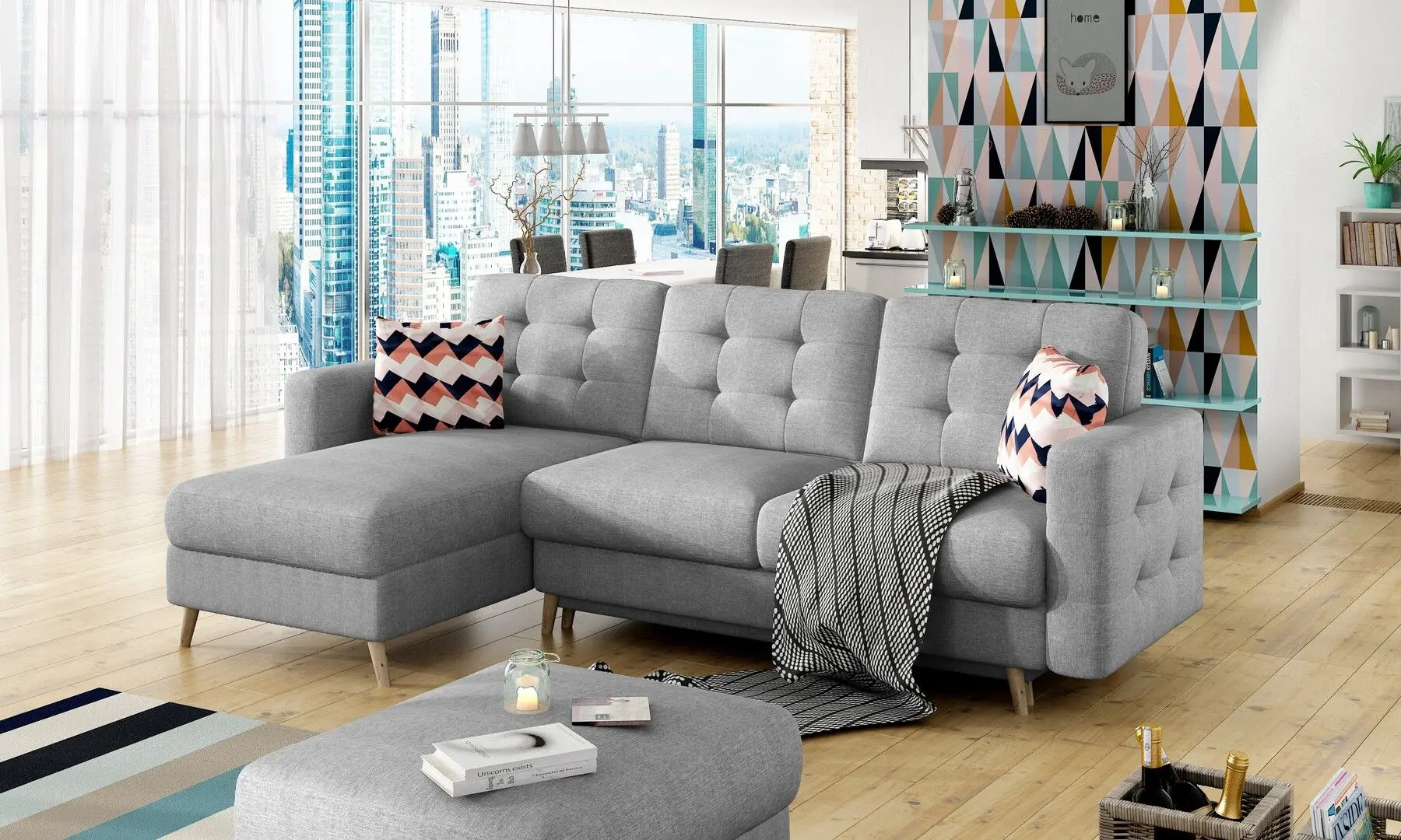 Canapea de colt Eltap Asgard L Cover 87/Zigzag 60 (Gray/Multicolor)