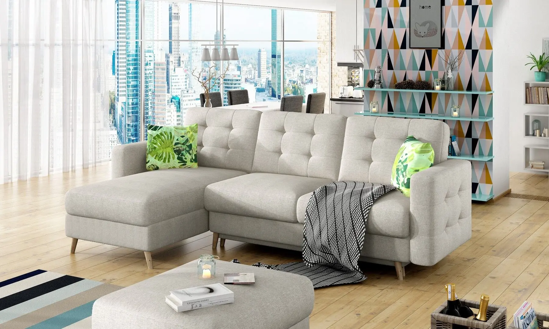 Canapea de colt Eltap Asgard L Cover 02/Jungle 32 (Light Beige/Green)