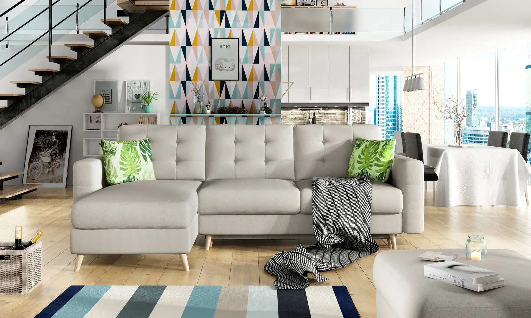 Canapea de colt Eltap Asgard L Cover 02/Jungle 32 (Light Beige/Green)