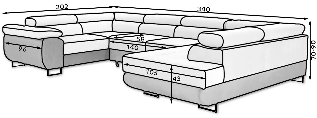 Canapea in forma de U Eltap Letto Sawana 14/Soft 17 Right (Black/White) - 4