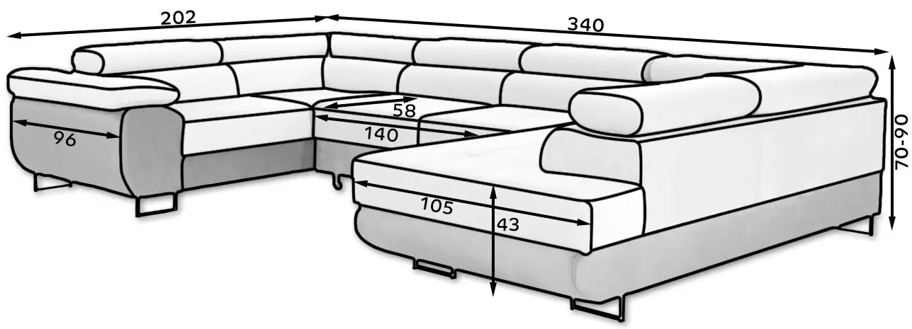 Canapea in forma de U Eltap Letto Sawana 14/Soft 17 Left (Black/White) - 4