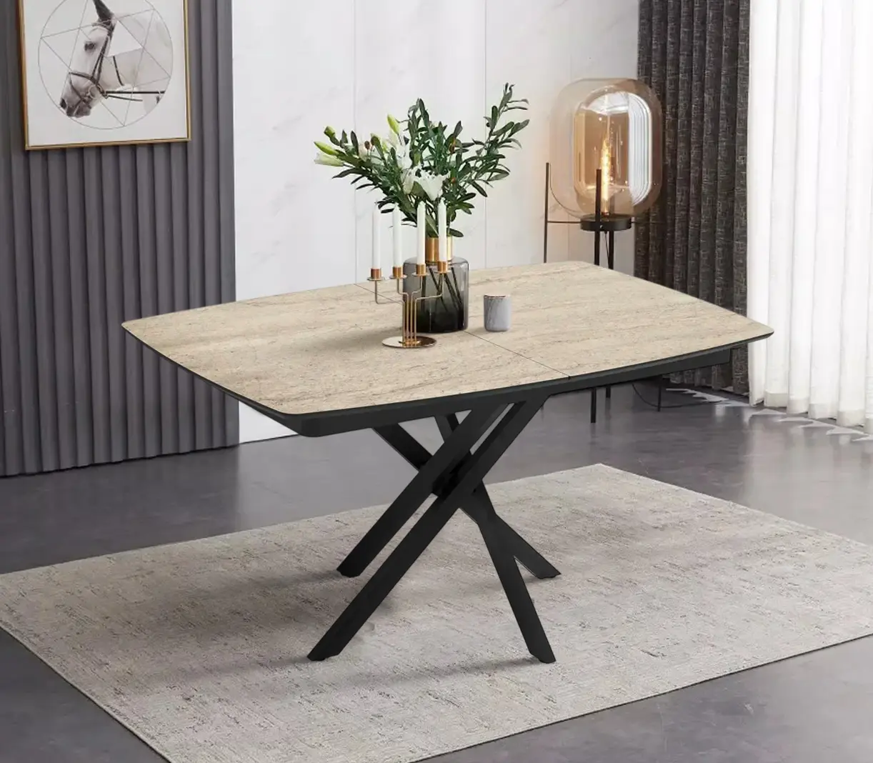 Masa extensibila Magnusplus Filis 145/185x90 (Travertine/Black)