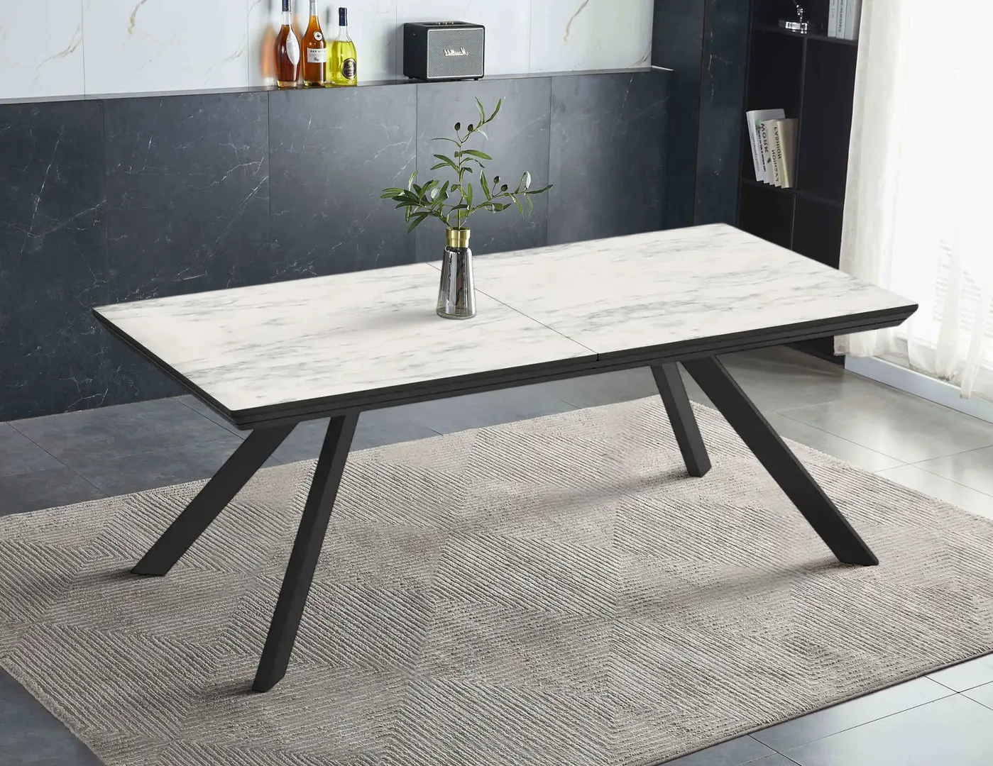 Masa extensibila Magnusplus Corin 200/278x100 Marmo (White Marble/Black)