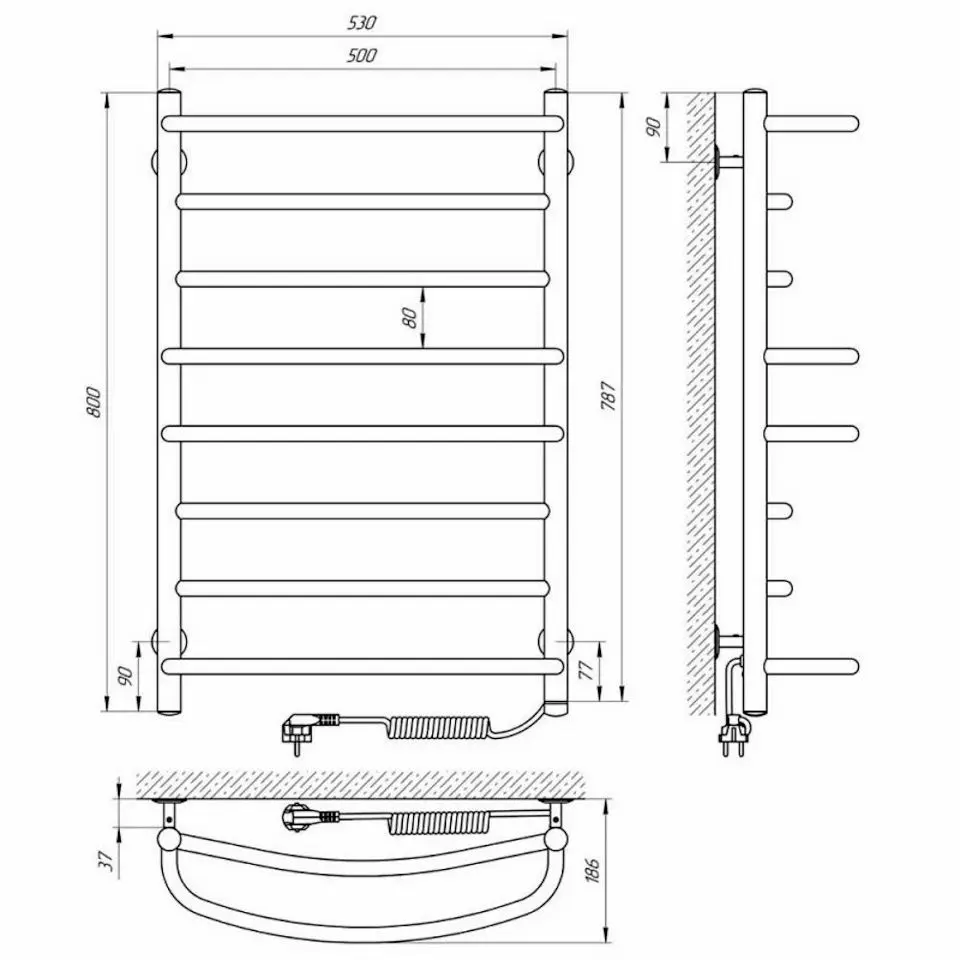 Полотенцесушитель электрический Laris Euromix P8 500x800 Right (Chrome)
