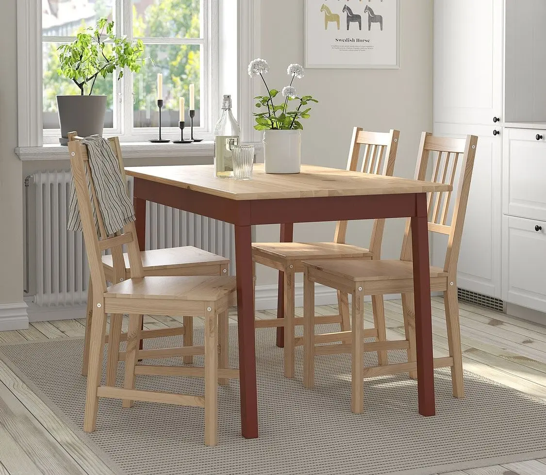 Set masa scaune Ikea Pinntorp 125cm 1+4 (Maro deschis/Rosu)