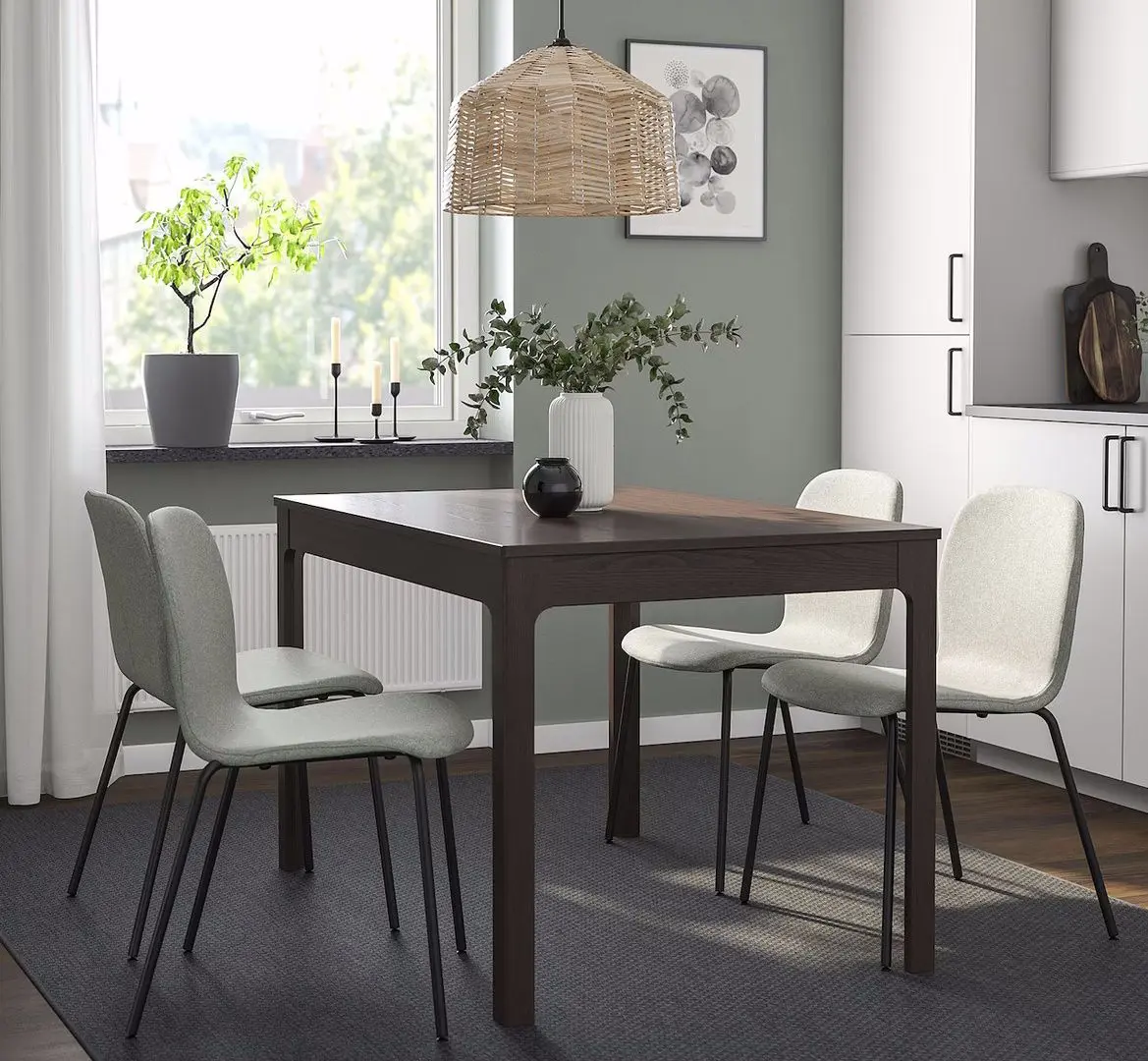 Set masa scaune Ikea Ekedalen/Karlpetter/Gunnared 120/180cm 1+4 (Maro inchis/Verde deschis/Negru)