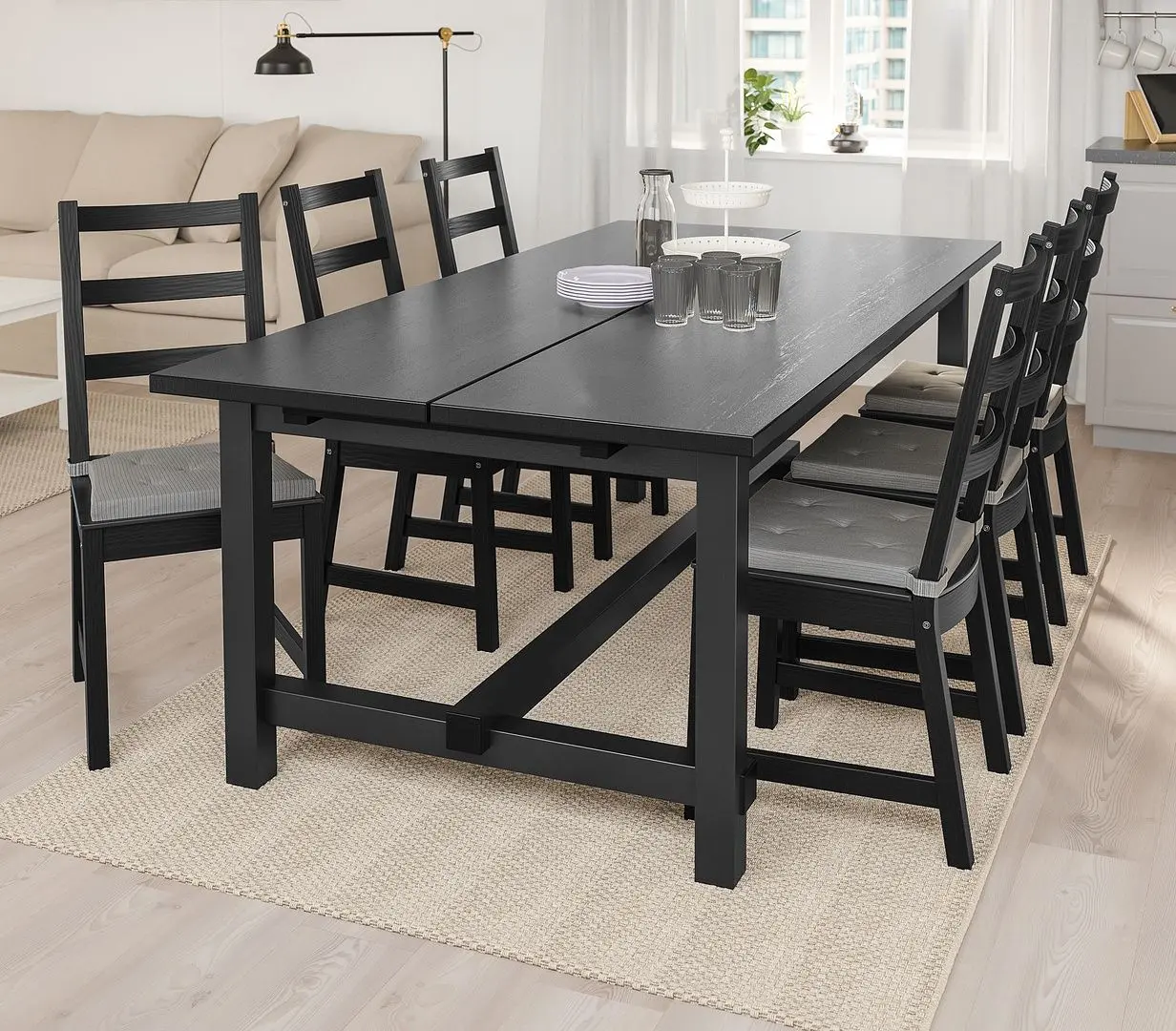 Set masa scaune Ikea Nordviken 210/289x105cm 1+6 (Negru)