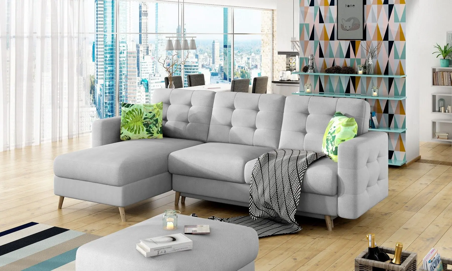 Canapea de colt Eltap Asgard L Soro 83/Jungle 32 (Light Gray/Green)