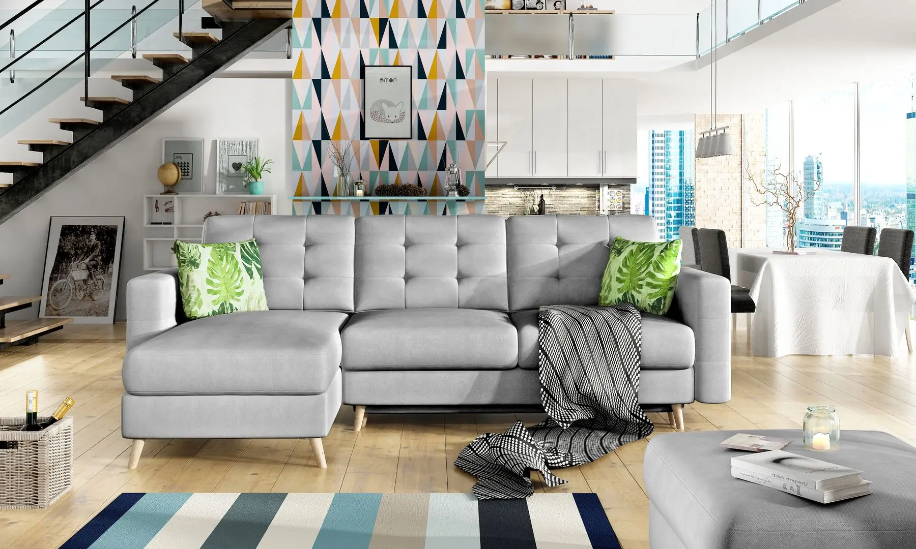 Canapea de colt Eltap Asgard L Soro 83/Jungle 32 (Light Gray/Green)