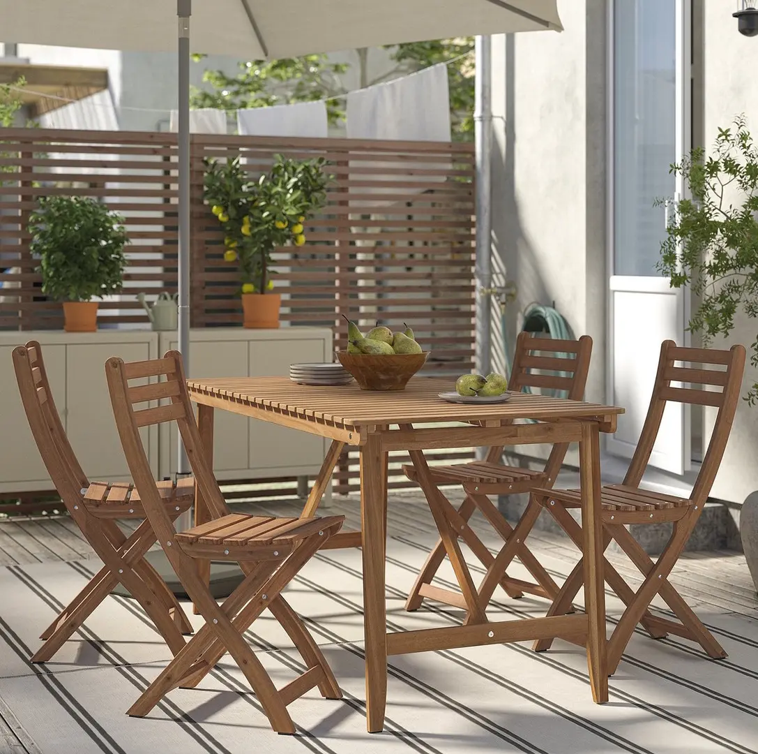 Комплект садовой мебели Ikea Askholmen 4 складных стула 143x75 (Темно-коричневый)