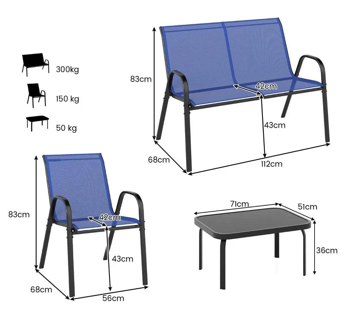 Комплект садовой мебели Costway NP11612NY (Blue) - 3