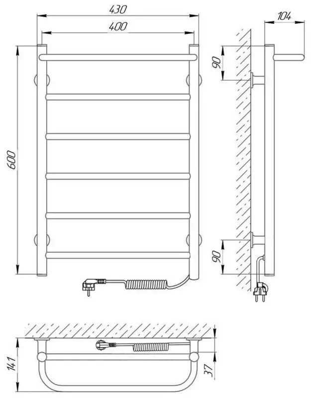 Полотенцесушитель электрический Laris Prime CK6 400х600 Right (Black)