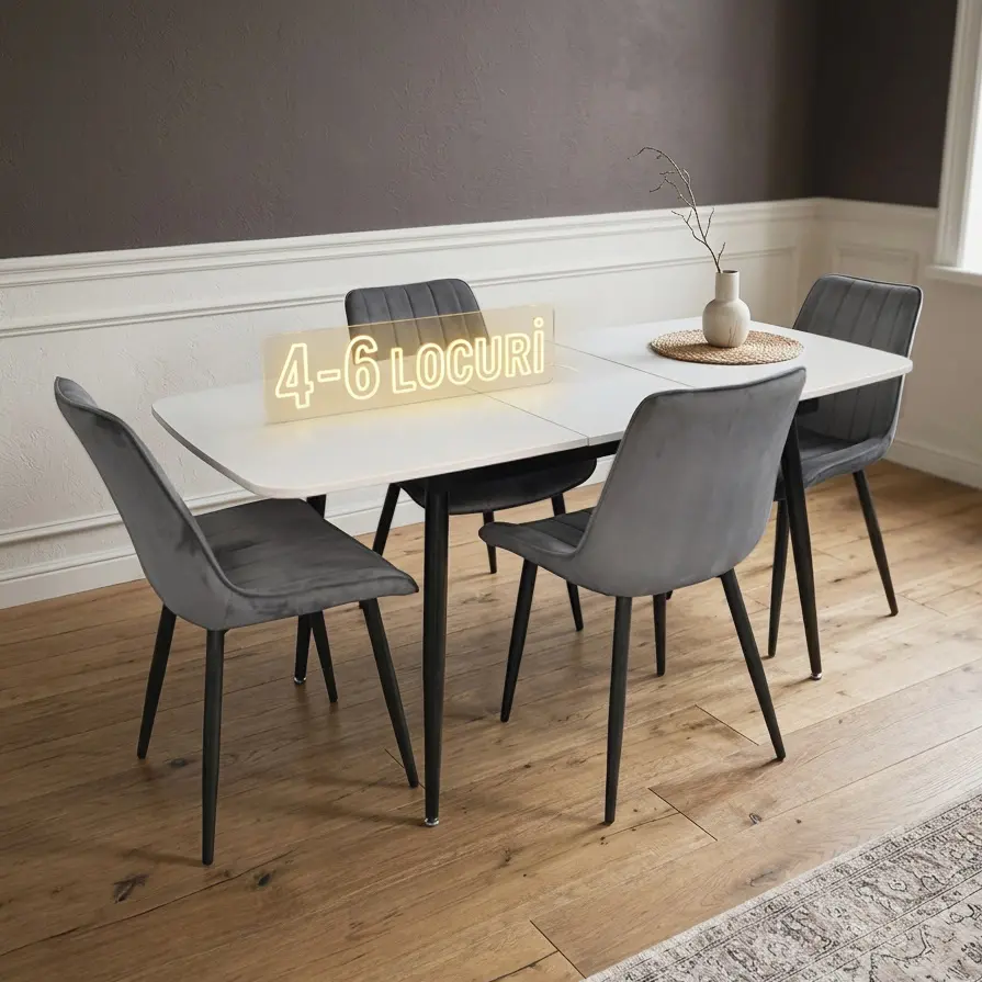 Set masa + 4 scaune Evelin DT-532R B + YTC-055B Bluvel-14 (White/Dark Grey)