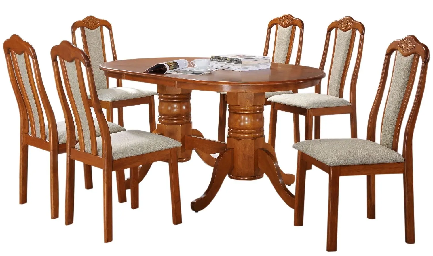 Set masa scaune Marcel Prod DINING11 1+6 (Walnut/Beige)