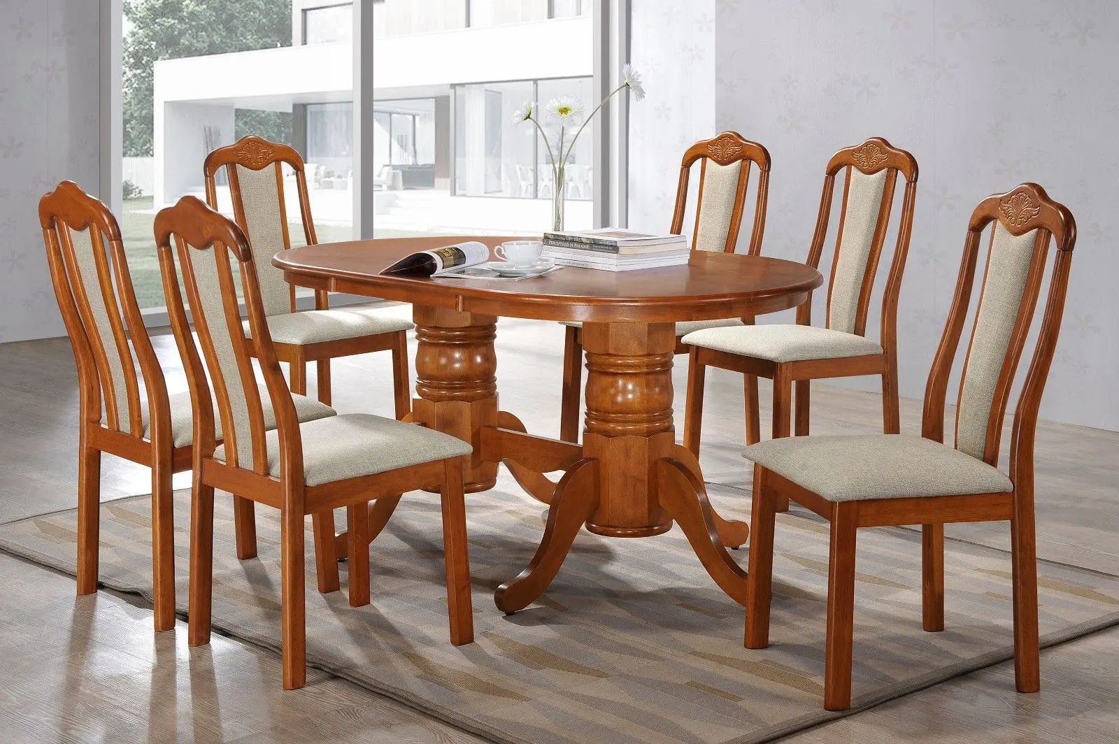 Set masa scaune Marcel Prod DINING11 1+6 (Walnut/Beige)