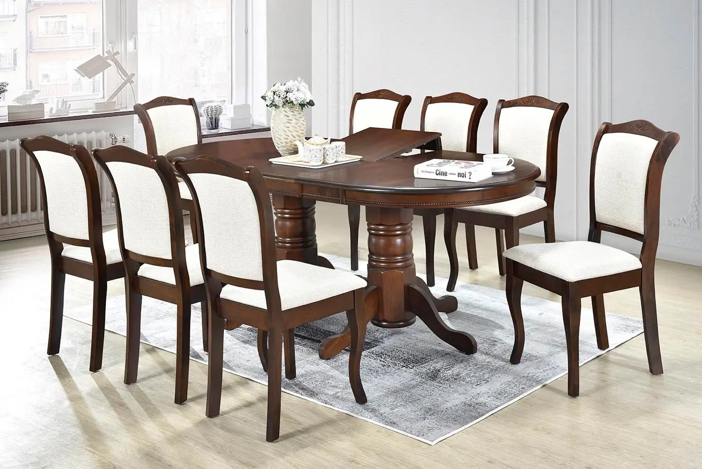 Set masa scaune Marcel Prod DINING13 1+8 (Walnut/White)