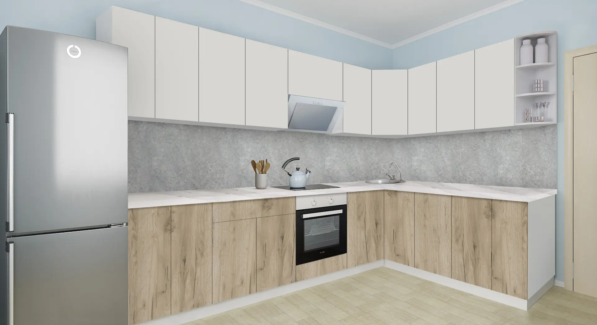 Bucatarie modulara de colt Modern Dolce Vita 1 H68 3.0x2.0m