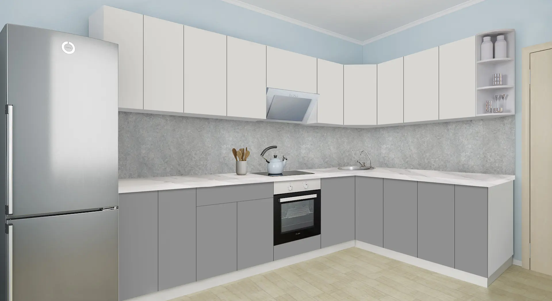 Bucatarie modulara de colt Modern Dolce Vita 1 H68 3.0x2.0m