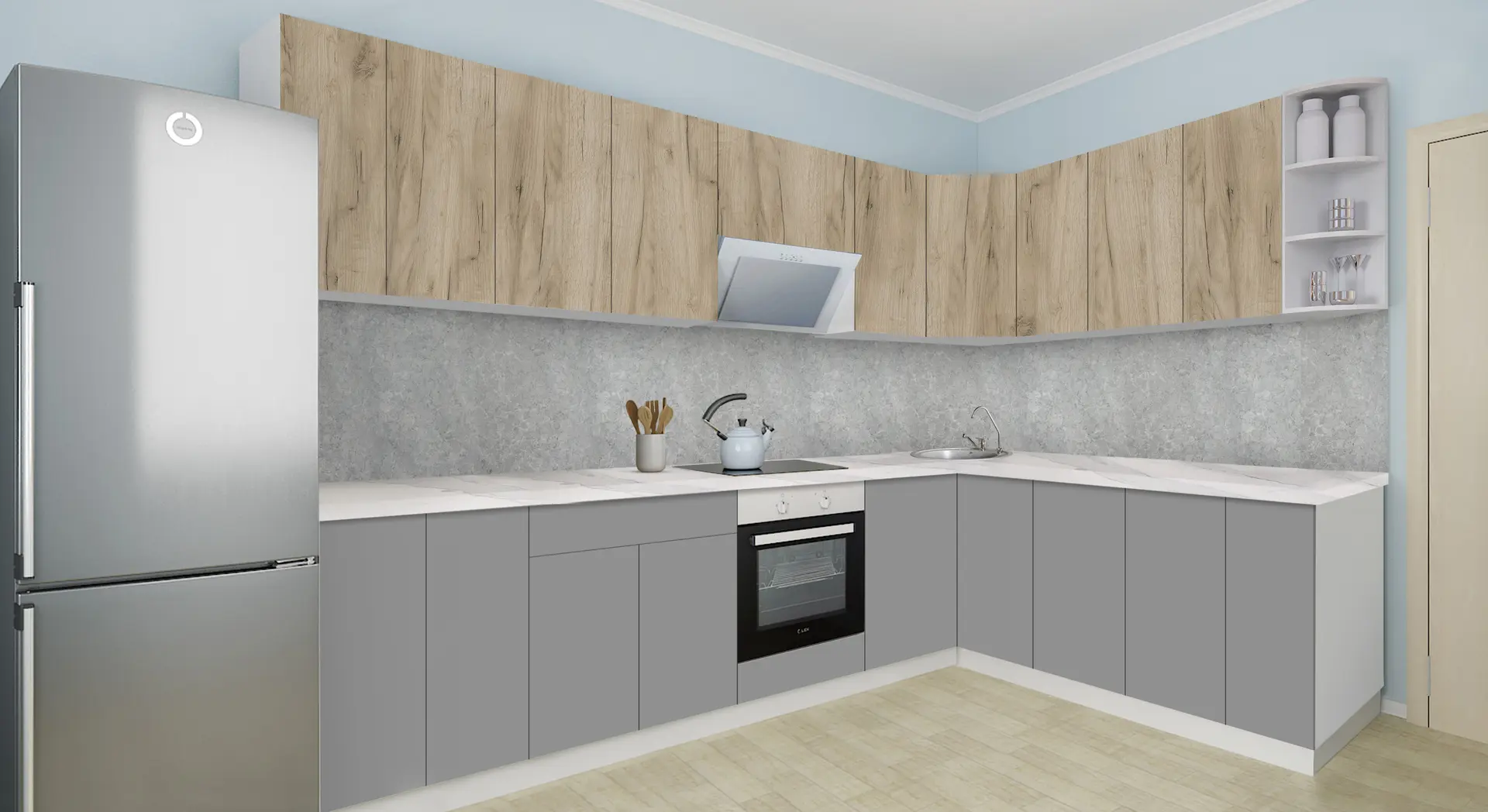 Bucatarie modulara de colt Modern Dolce Vita 1 H68 3.0x2.0m