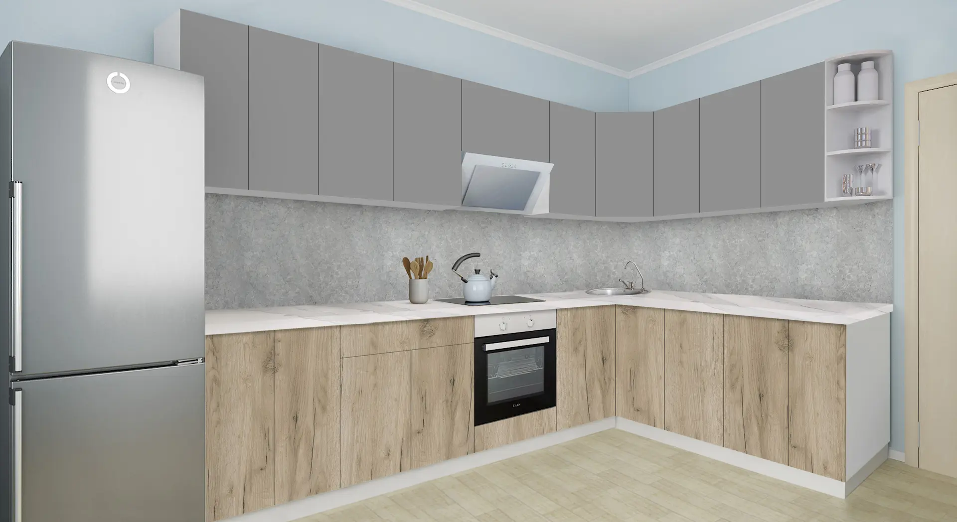 Bucatarie modulara de colt Modern Dolce Vita 1 H68 3.0x2.0m