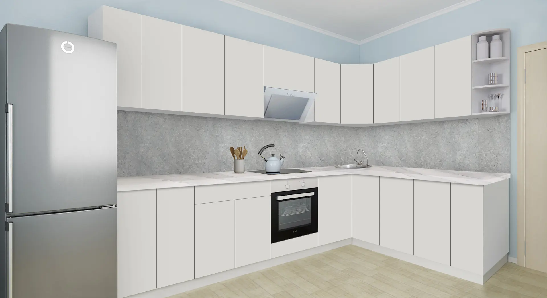 Bucatarie modulara de colt Modern Dolce Vita 1 H68 3.0x2.0m