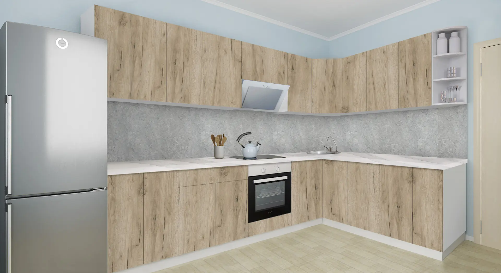 Bucatarie modulara de colt Modern Dolce Vita 1 H68 3.0x2.0m