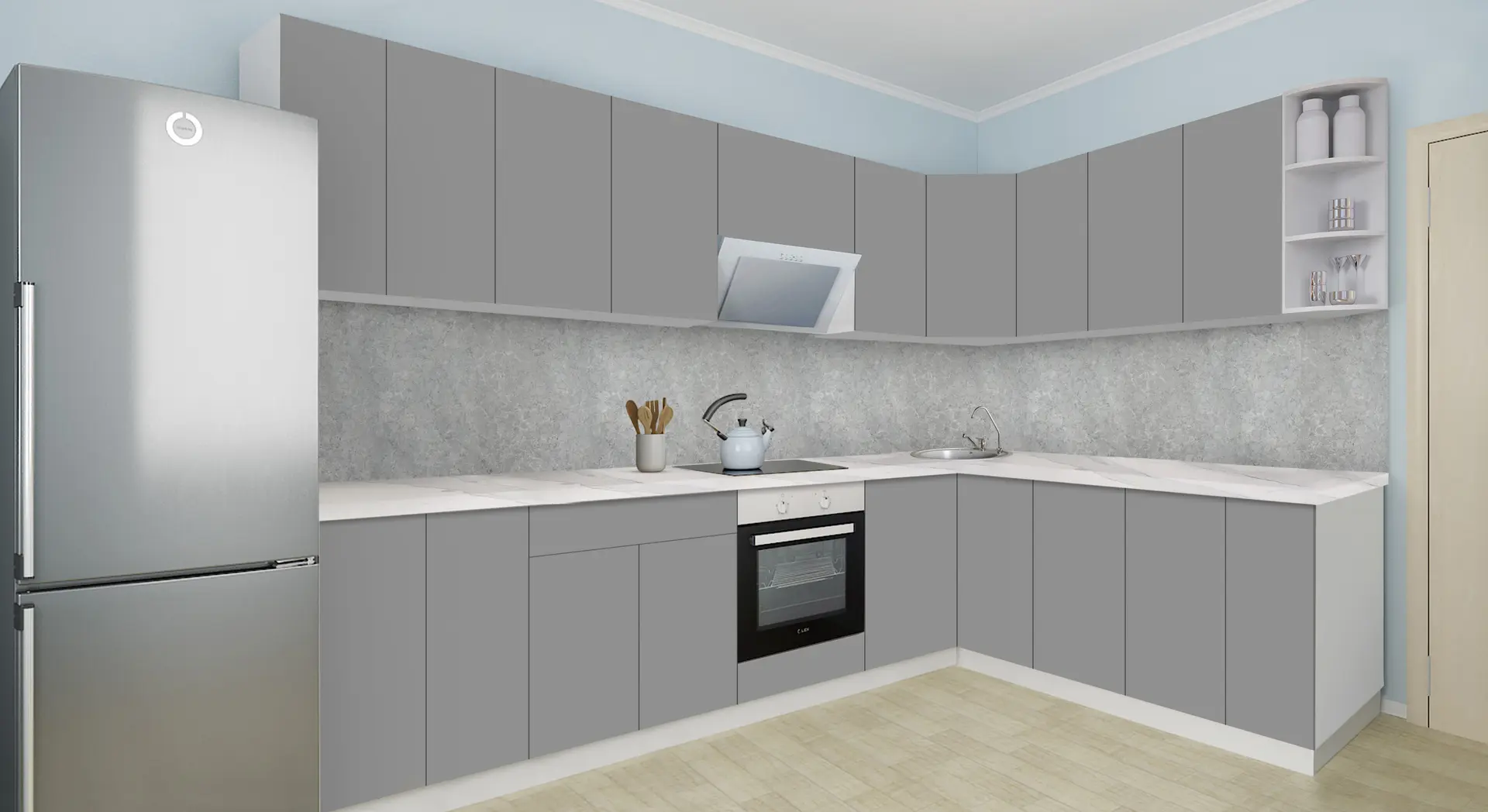 Bucatarie modulara de colt Modern Dolce Vita 1 H68 3.0x2.0m