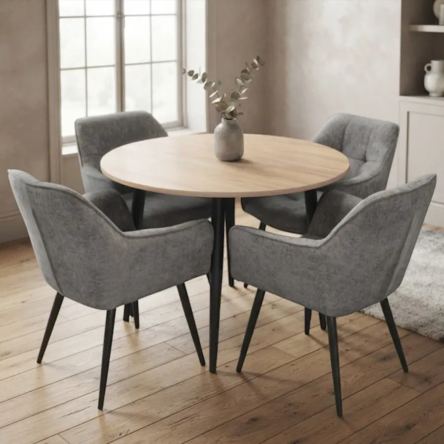 Set masa + 4 scaune Evelin DT-402-2B + YTC-090B UF885-15 (Natural/Dark Grey)