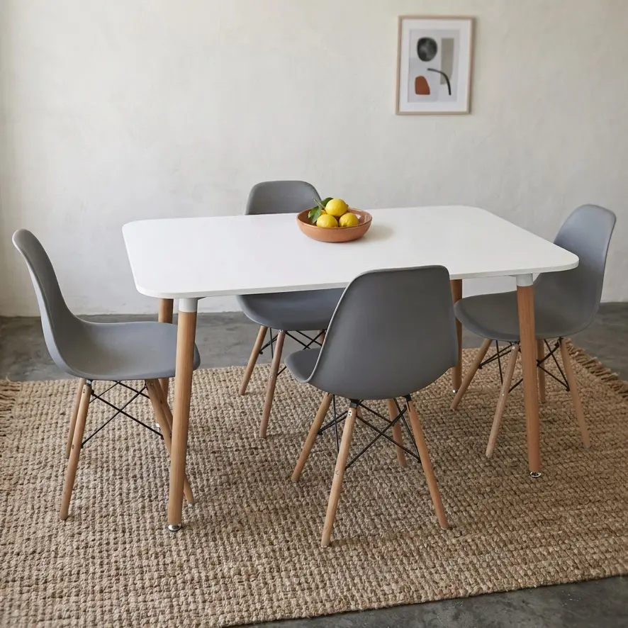 Комплект стол + 4 стула Evelin DT-405-1WO + LC-021 (White/Natural/Grey)