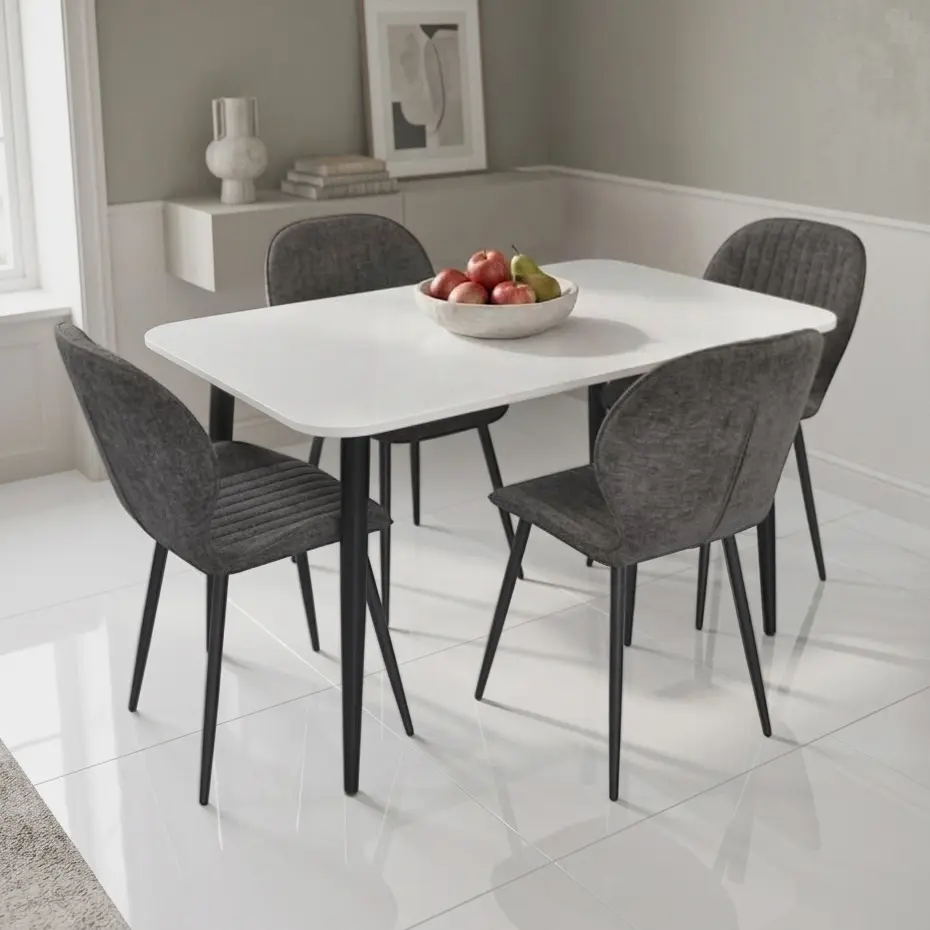 Set masa + 4 scaune Evelin DT-405-3B + YTC-064B UF885-15 (White/Dark Grey)